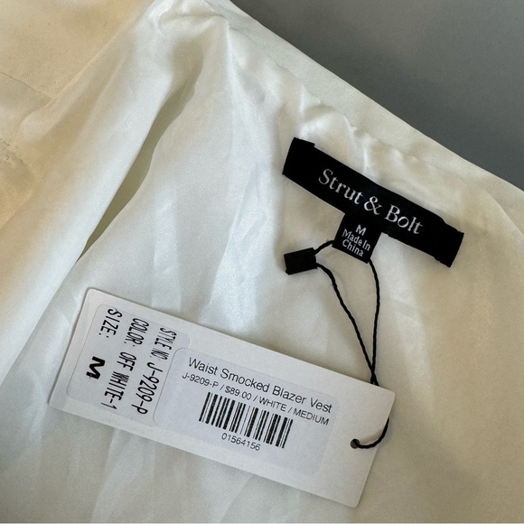 Strut & Bolt Off White Smocked Waist Blazer Vest (Medium) - Picture 8 of 10